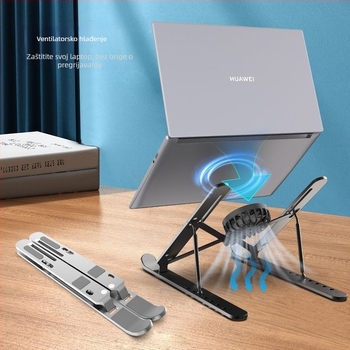 Stalak za laptop od aluminijskog legura za stolnu upotrebu, s podešavanjem visine i nagiba, hlađenje, sklopiv i za pohranu.