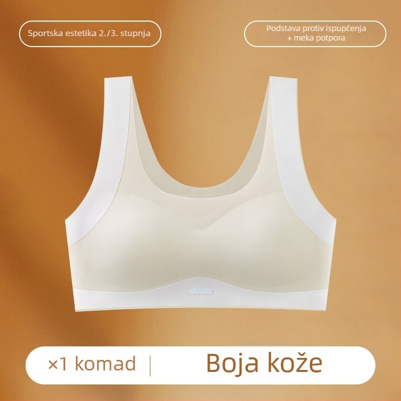 Bezešvni sportski grudnjak za tine adolescentice, 3/4 cupa, tanko oblikovane čašice, najlon-spandeks tkanina, prozračan i udoban, podstava od pamuka