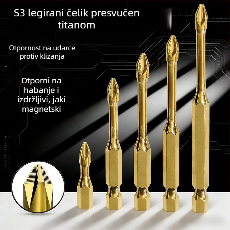 Bitovi odvijača s titanijskim premazom, snažno magnetni Phillips bitovi, visok moment za kućne popravke, bitovi za električni odvijač