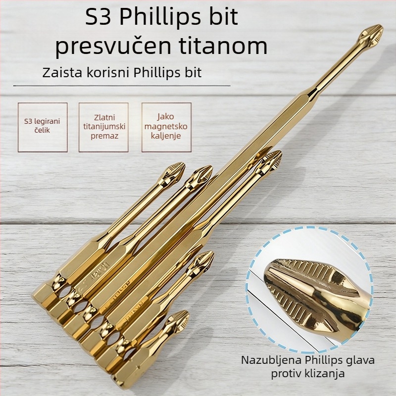 Bitovi odvijača s titanijskim premazom, snažno magnetni Phillips bitovi, visok moment za kućne popravke, bitovi za električni odvijač