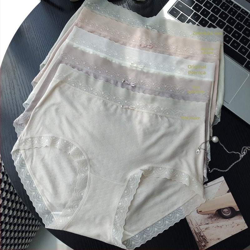 6071 Dijamantni jacquard modal, lagani i prozračni ženski gaćice sa srednjim porastom struka, s čipkastim rubom i svilenu podlogu