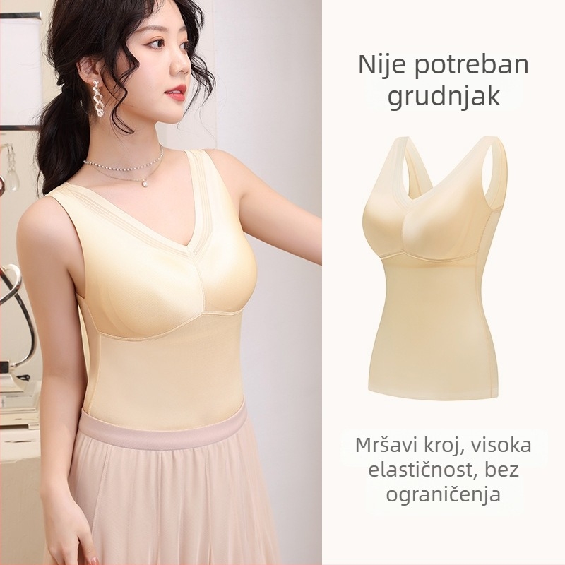 Bešavna potko od mulberry svilene s visokim udjelom elastičnosti, s latex cup-ovima, bočno oblikovanje dojke, shapewear za gornji dio tijela