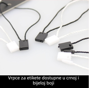 Univerzalna užad za etikete odjeće s perlicama, poliester nit, plastična kopča, crno-bijela