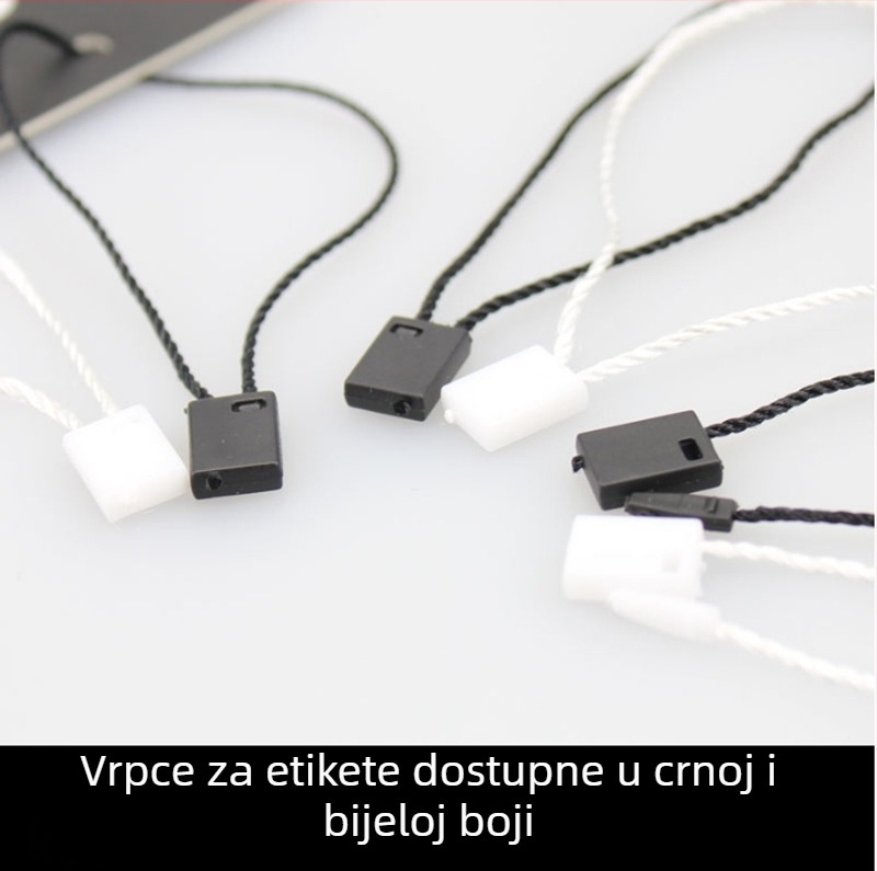 Univerzalna užad za etikete odjeće s perlicama, poliester nit, plastična kopča, crno-bijela