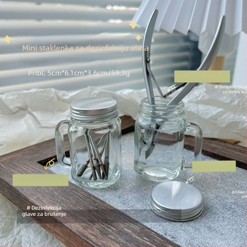 Mini staklena šalica za čišćenje četkica za nokte sa glavom za brušenje, metalni dio za dezinfekciju s poklopcem, kutija za pohranu nakita, čašica za miješanje boja, alat za njegu noktiju