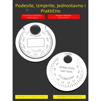 Alat za podešavanje razmaka svećica za automobile i motocikle, mjerni kalibar u obliku novčića 0,6–2,4 mm