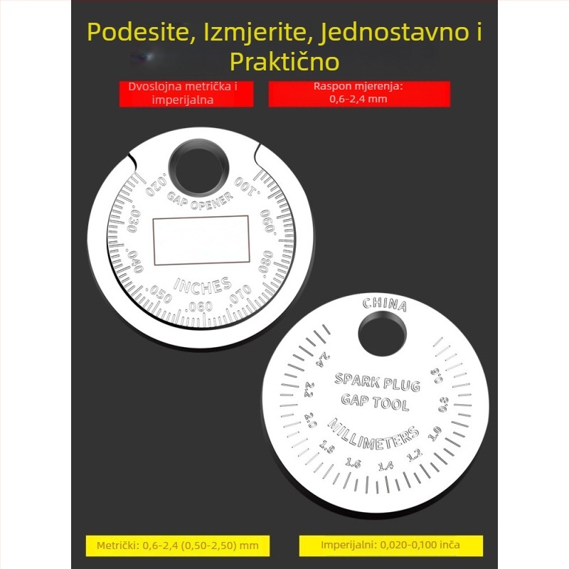Alat za podešavanje razmaka svećica za automobile i motocikle, mjerni kalibar u obliku novčića 0,6–2,4 mm
