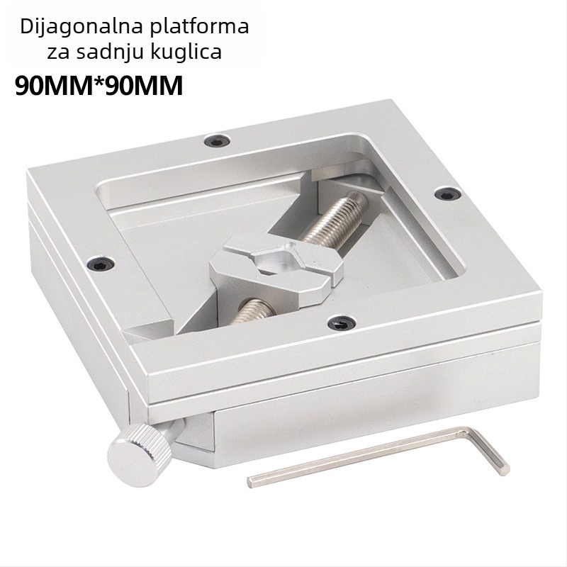 HT90 BGA dijagonalni stol za postavljanje — potpuno aluminijski, srebrne boje, universalni jig za popravak čipova