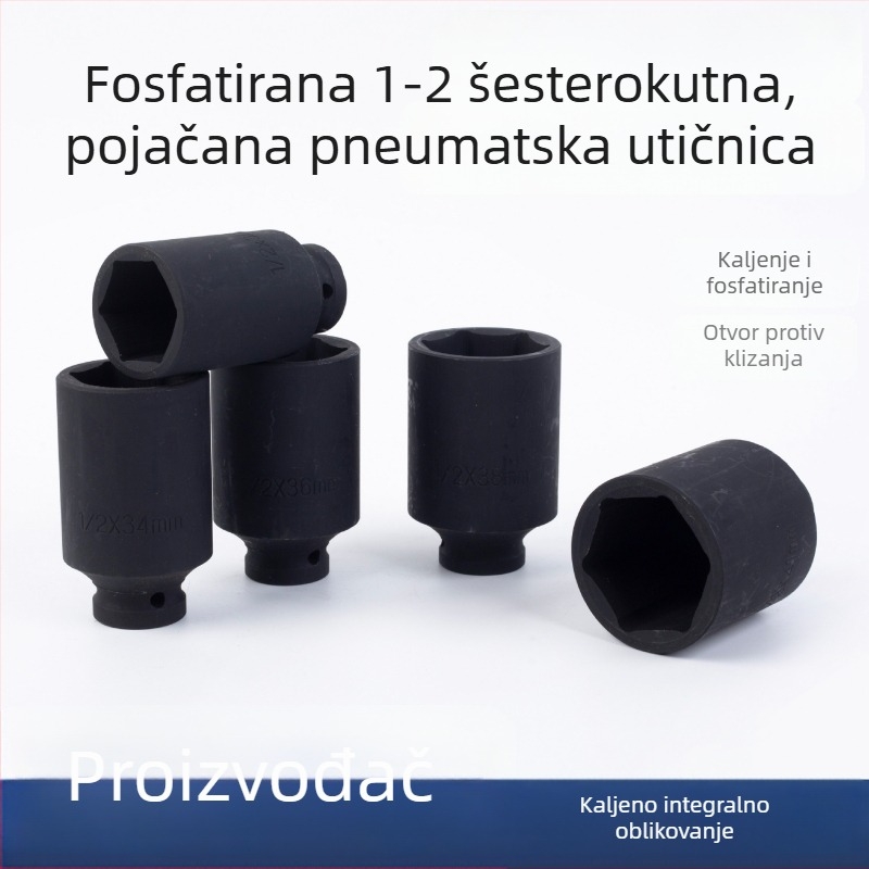Fosfatizirani pneumatski šestougaoni nasadnik 1/2 inča, duljina 8 cm, visok moment, protuklizna površina, više veličina