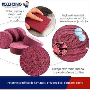 Emery spužvasti rol za čišćenje posuđa od nehrđajućeg čelika, širina 70 mm, crvena