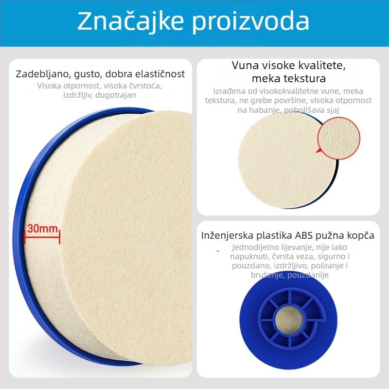 Debljina vunenog i filca polirni kotač za mramor, kamen, metal, staklo i nehrđajući čelik – disk s oglednim završnim slojem