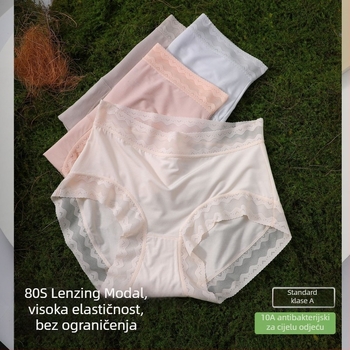 80-Count Lenzing Modal ženske gaćice s čipkom, srednji pojas, PLA materijal, 10A antibakterijske, prozračne