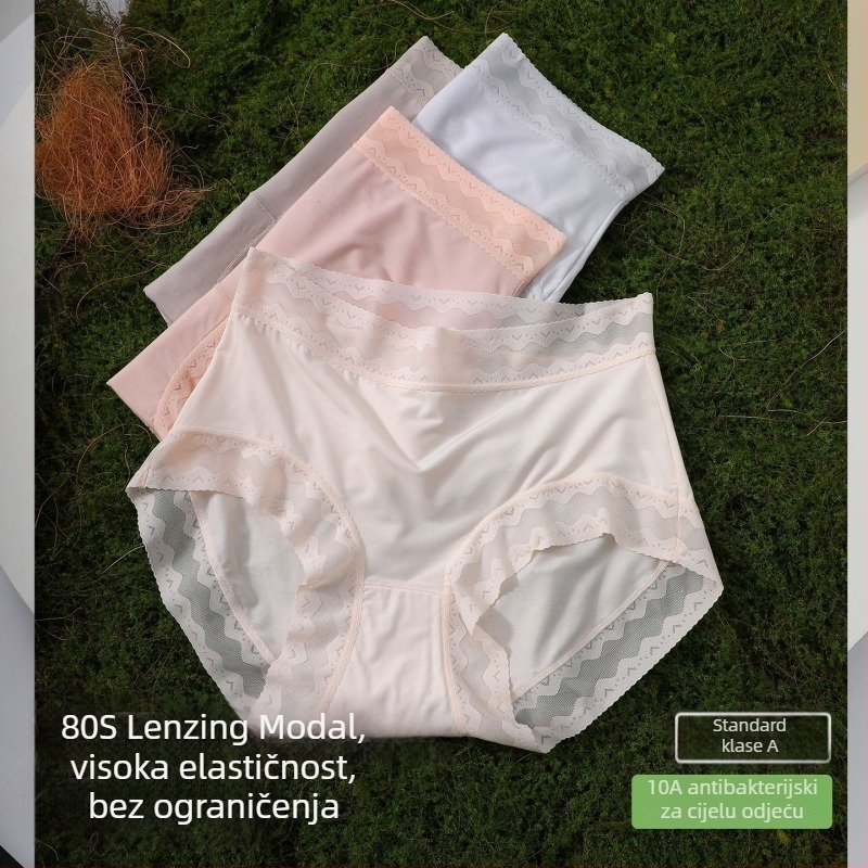 80-Count Lenzing Modal ženske gaćice s čipkom, srednji pojas, PLA materijal, 10A antibakterijske, prozračne