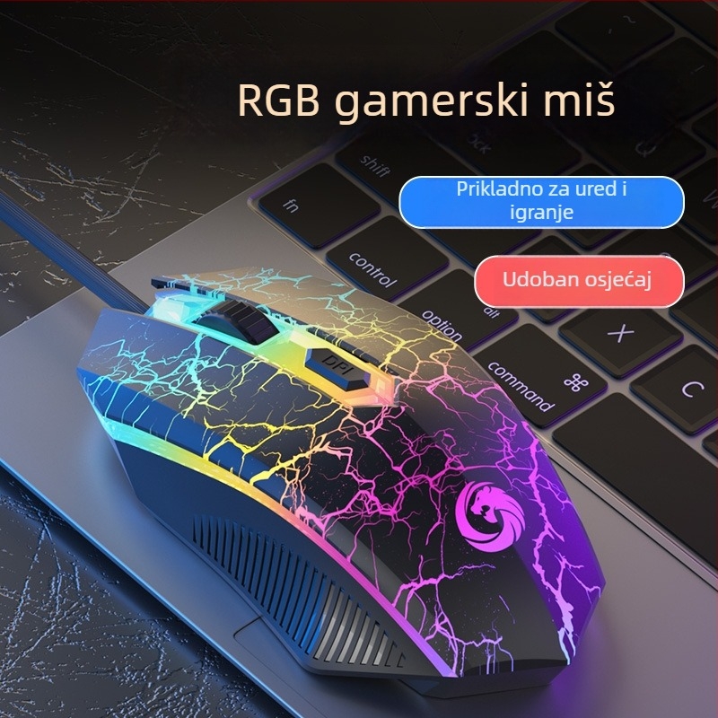 Vezani gaming miš s mehaničkim osjećajem, USB, 4 tipke, DPI 1600, 1,5 m kabel, dimenzije 120×67×38 mm, 68 g