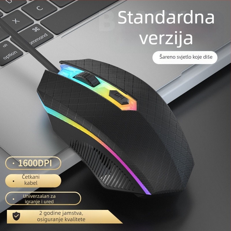 Vezani gaming miš s mehaničkim osjećajem, USB, 4 tipke, DPI 1600, 1,5 m kabel, dimenzije 120×67×38 mm, 68 g