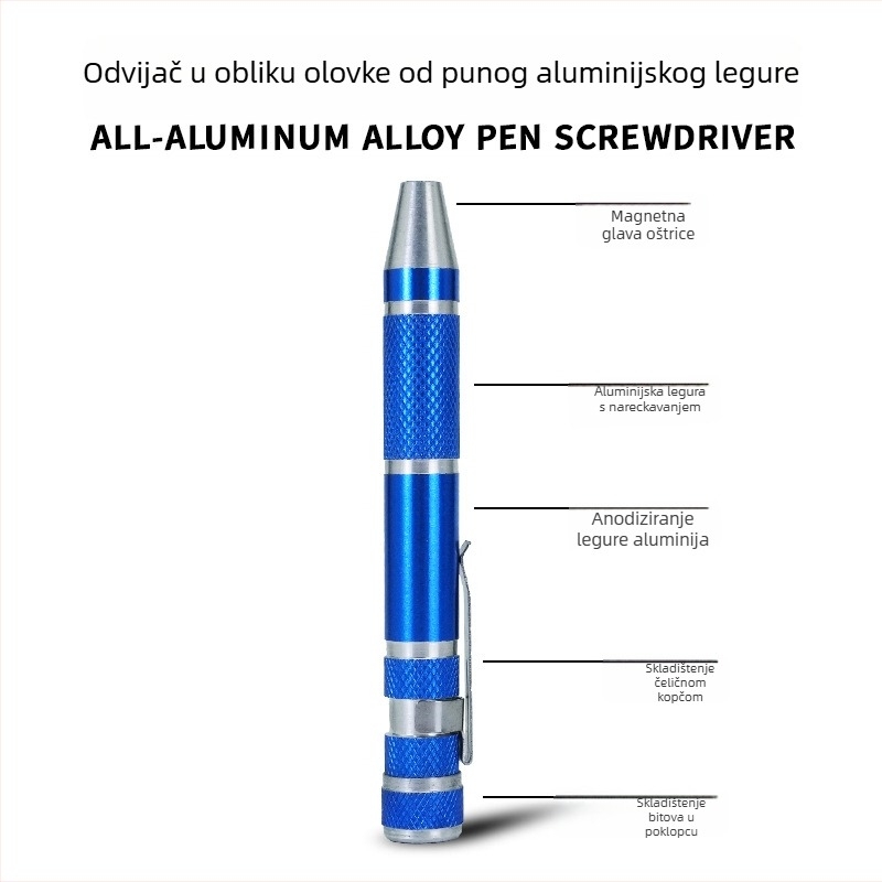10-u-1 set odvijača u stilu olovke, aluminijski, Philips, ravni i Torx