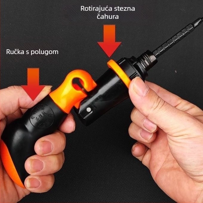 Kontinuirani ručni odvijač s ručnim pogonom i mehanizmom s razračun, ubrzano djelovanje, višefunkcionalan naprijed/nazad, set bitova s ravnim i križnim vrhom