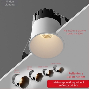 24V konstantno napajanje ugrađeni COB downlight za vitrine, anti-refleksija, Ø75mm aluminijsko kućište
