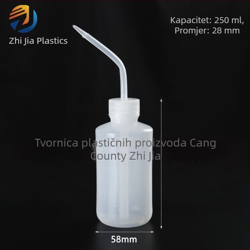 Plastična boca za ispiranje s izvučenim izljevom, laboratorijska, bijela, 250 ml/500 ml, s mjernom skalom