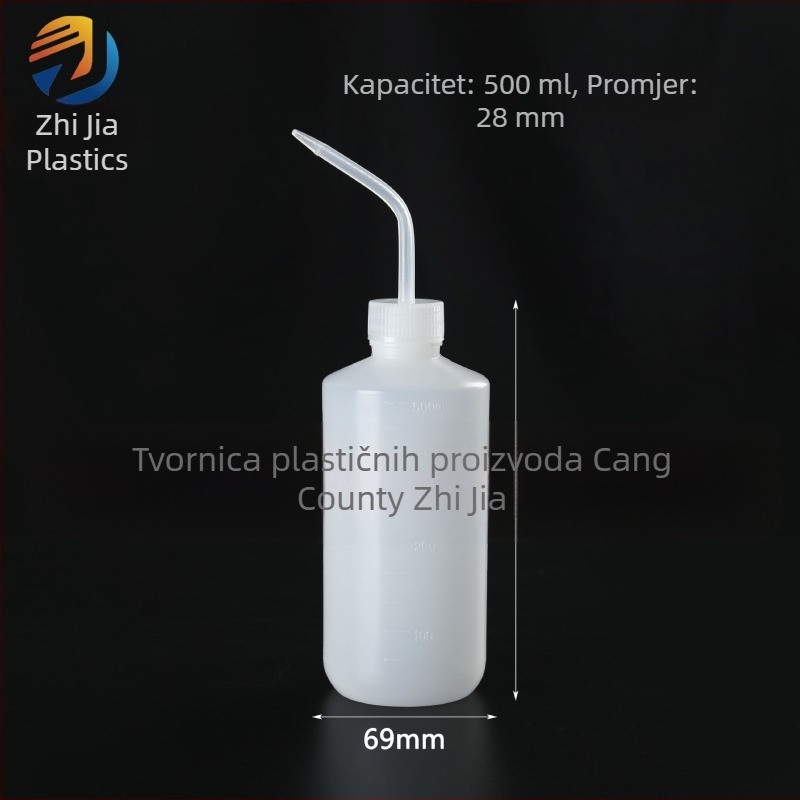Plastična boca za ispiranje s izvučenim izljevom, laboratorijska, bijela, 250 ml/500 ml, s mjernom skalom