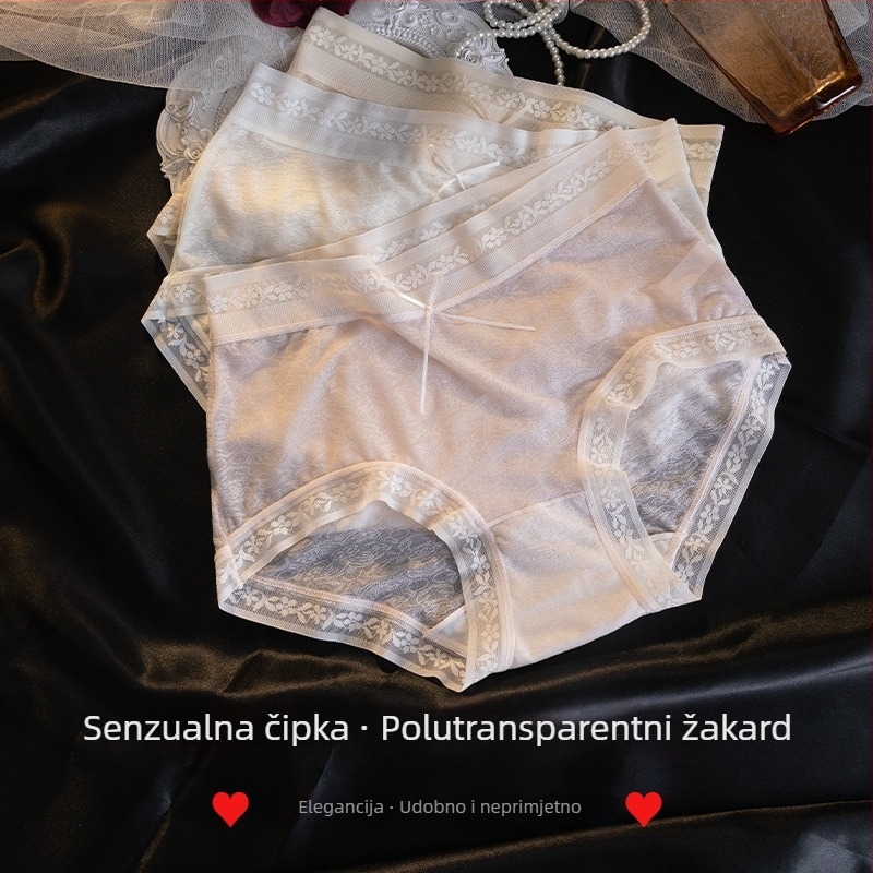 Gaćice za žene od Ice Silk s čipkom, srednje visoki struk, pamukasti klin, prozračne i antibakterijske