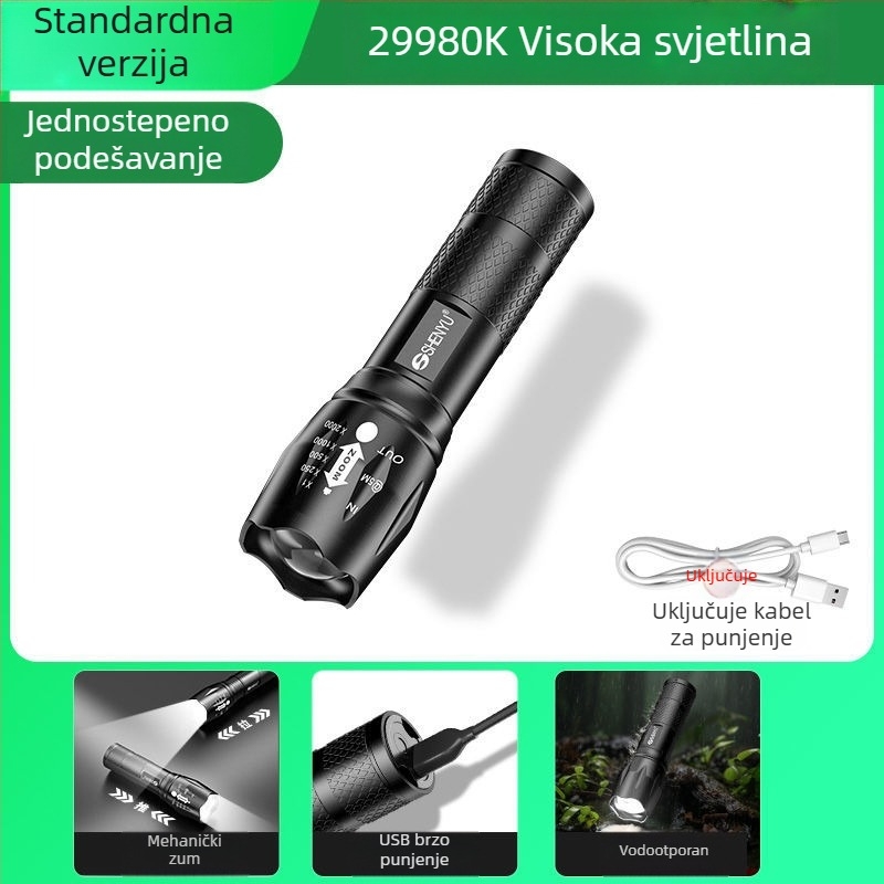T6 Zoom LED svjetiljka – kompaktna, ultra jaka s dugim dometom, punjiva, za kampiranje i kućnu upotrebu.