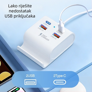 USB 3.1 4-portni hub za napajanje s držačem za telefon
