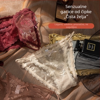 Ženske čipkaste gaćice s niskim strukom, prozračna mrežica, tanke trake, pamuk podstava, mašna