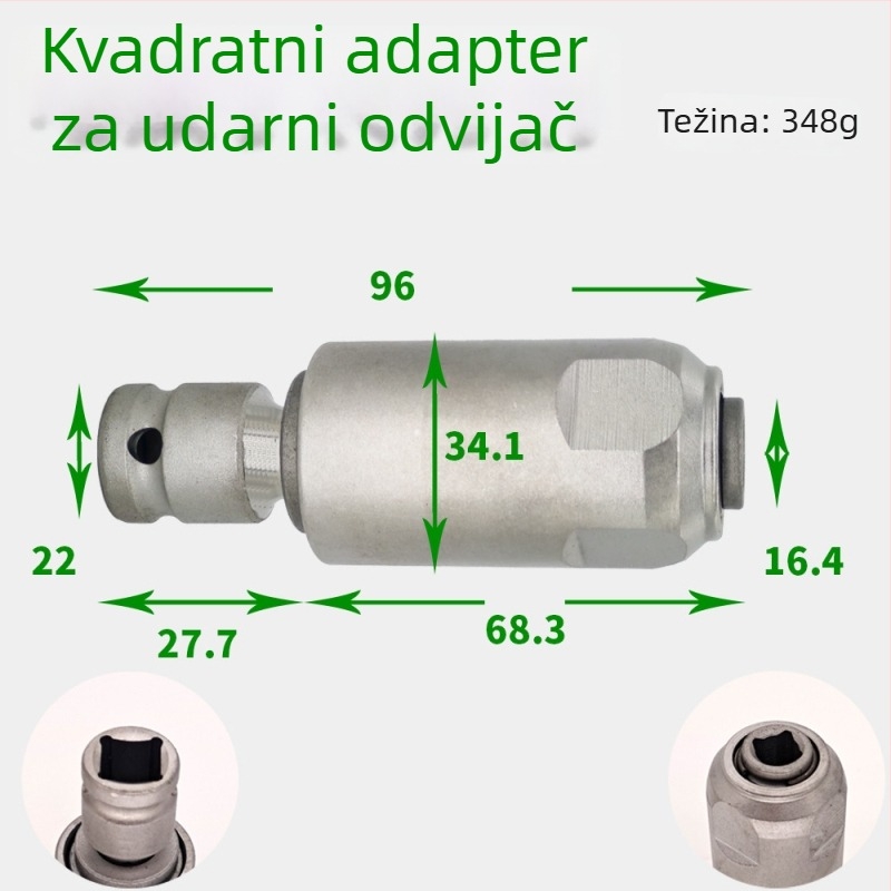 1/2-inčni adapter za konverziju udarnog ključa u bušilicu s čekićem — kvadratna glava na kružni osovinu, svrdla i dodaci za električni alat