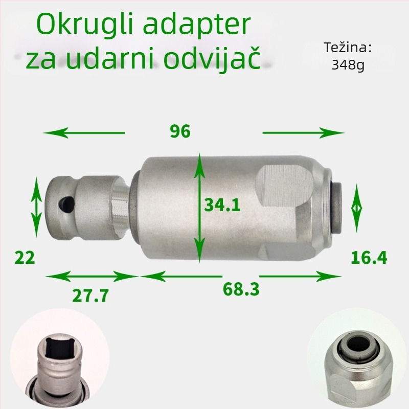 1/2-inčni adapter za konverziju udarnog ključa u bušilicu s čekićem — kvadratna glava na kružni osovinu, svrdla i dodaci za električni alat