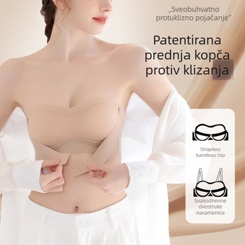 Ženski bezrameni bandeau grudnjak, protiv sklizanja, push-up, nevidljiv, bezšavni, oblikuje leđa, zaštita od izlaganja, seksi