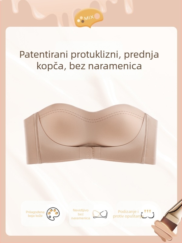 Ženski bezrameni bandeau grudnjak, protiv sklizanja, push-up, nevidljiv, bezšavni, oblikuje leđa, zaštita od izlaganja, seksi