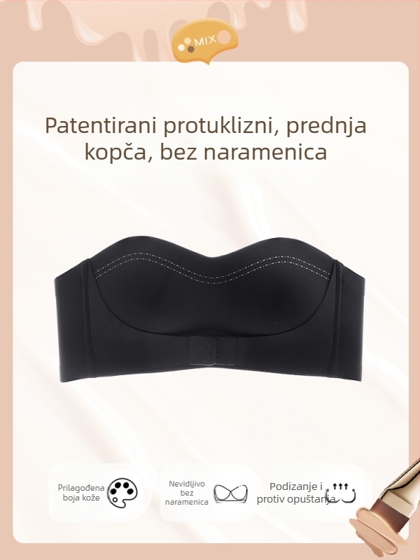 Ženski bezrameni bandeau grudnjak, protiv sklizanja, push-up, nevidljiv, bezšavni, oblikuje leđa, zaštita od izlaganja, seksi