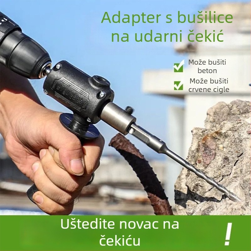 Glava za pretvaranje bušilice u udarnu bušilicu/kladivu, lagana, kompaktna, snažna, za kućnu upotrebu, bušenje betona i zidova od cementa.