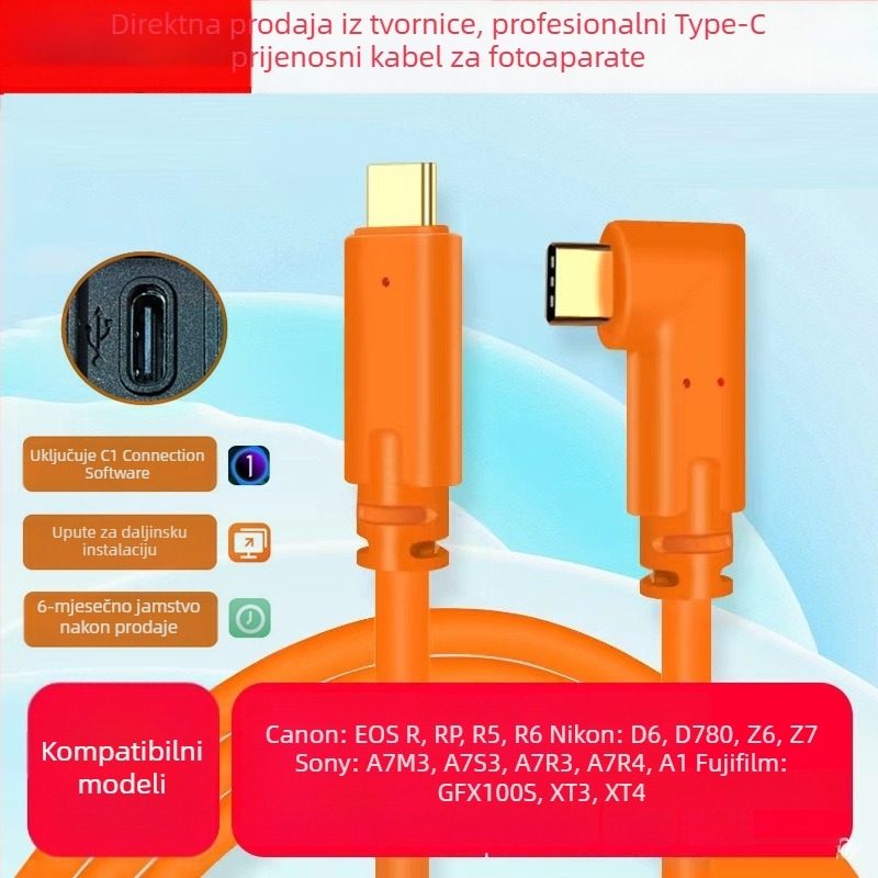 USB Type-C kabel za Sony A7M3, A7R3 i A7R4 kamere za povezivanje s računalom, brzi prijenos podataka
