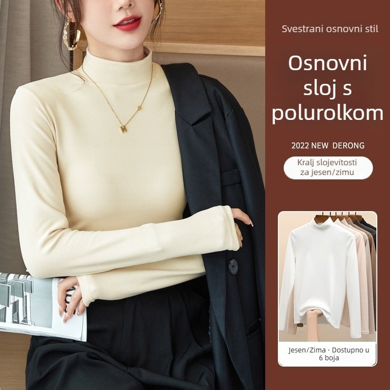 Derong Ženski Termalni Gornji Dio s Flis Podstavom, Polu‑višim Ovratnikom, Dugi Rukav, Jednobojni