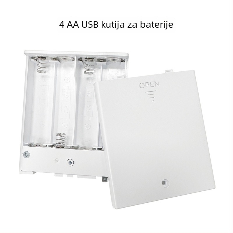 Bijeli kućište za napajanje s 4 AA baterije, 6V u seriji, USB izlaz, za LED trake u igračkama