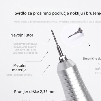 Glava bušilice za nokte sa dijamantnim uložkom, produženi vrh za brzo bušenje rupa, tungsten čelični bušač za manikuru