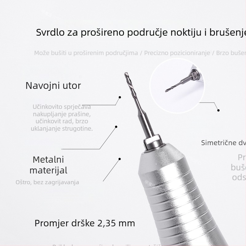 Glava bušilice za nokte sa dijamantnim uložkom, produženi vrh za brzo bušenje rupa, tungsten čelični bušač za manikuru