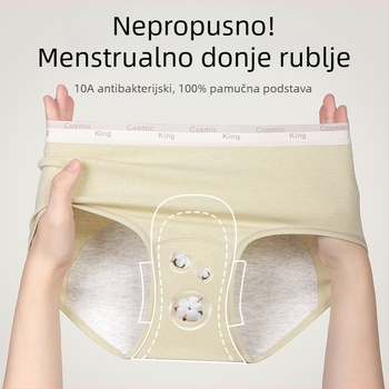 Ženske menstrualne gaćice od 100% pamuka, s pamukom u kroju i slojem protiv curenja