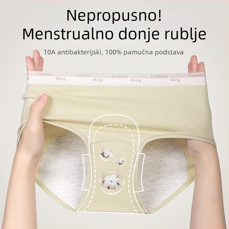 Ženske menstrualne gaćice od 100% pamuka, s pamukom u kroju i slojem protiv curenja
