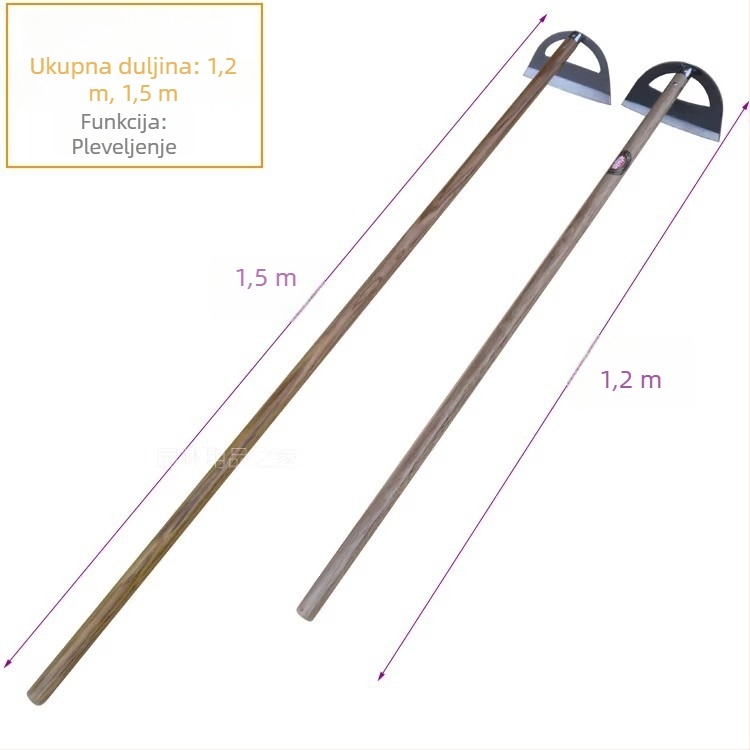 Jiuzuoji All-Steel Large Garden Hoe with Long Handle 1.5 m, Riveted Anti-Slip Head for Weeding