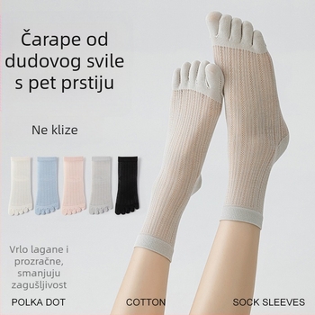 Ženske čarape s pet prstiju od svile dudovine, mrežaste tanke, razdvojeni prsti, jednobojne, antibakterijske, prozračne, do sredine potkoljenice
