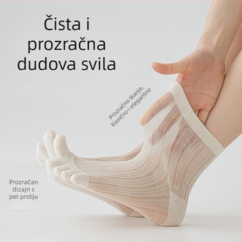 Ženske čarape s pet prstiju od svile dudovine, mrežaste tanke, razdvojeni prsti, jednobojne, antibakterijske, prozračne, do sredine potkoljenice