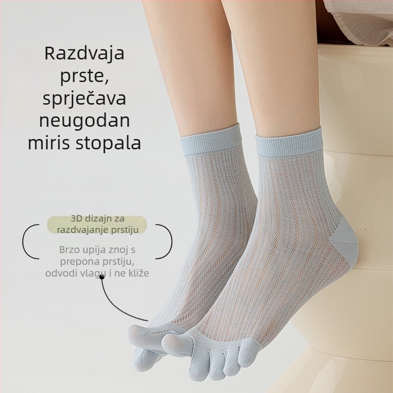 Ženske čarape s pet prstiju od svile dudovine, mrežaste tanke, razdvojeni prsti, jednobojne, antibakterijske, prozračne, do sredine potkoljenice
