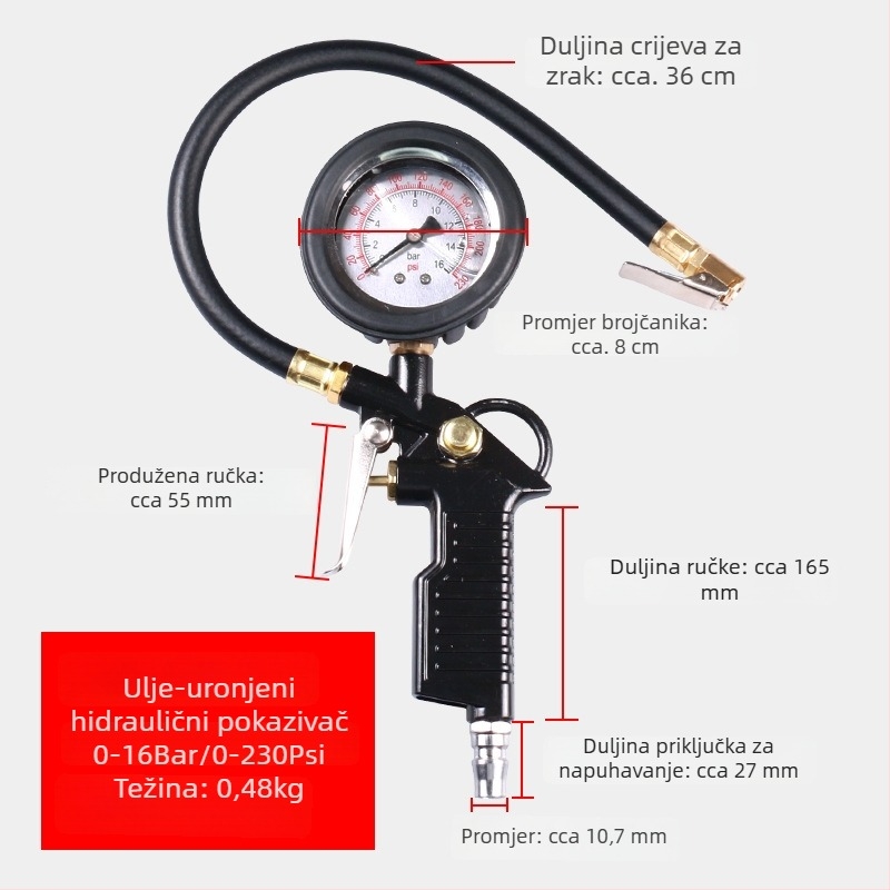 Visokoprecizan mjerač tlaka guma s inflatorom, automobilni monitor tlaka guma, digitalni zaslon