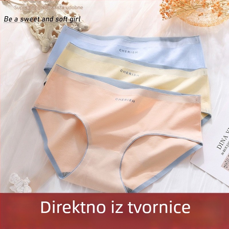 Ženske gaćice od pamuka, srednje visokog struka, prozračne, kontrastne boje, japanskog stila, antibakterijska grafenska gusset zona prepona