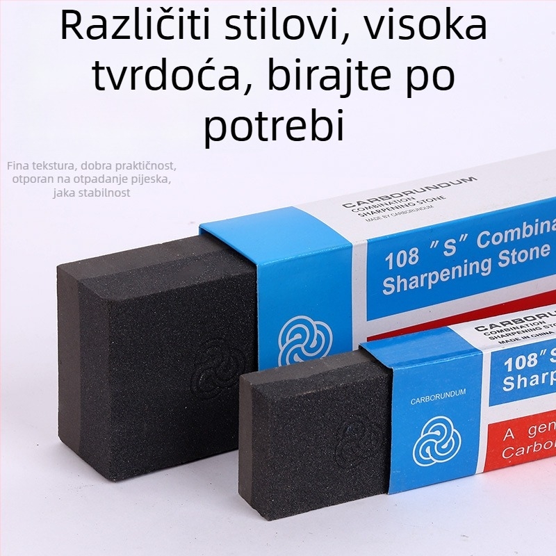 Dvostrani uljni kamen za oštrenje s smeđim korundom, kuboidnog oblika, za oštrenje kuhinjskih noževa i škara.