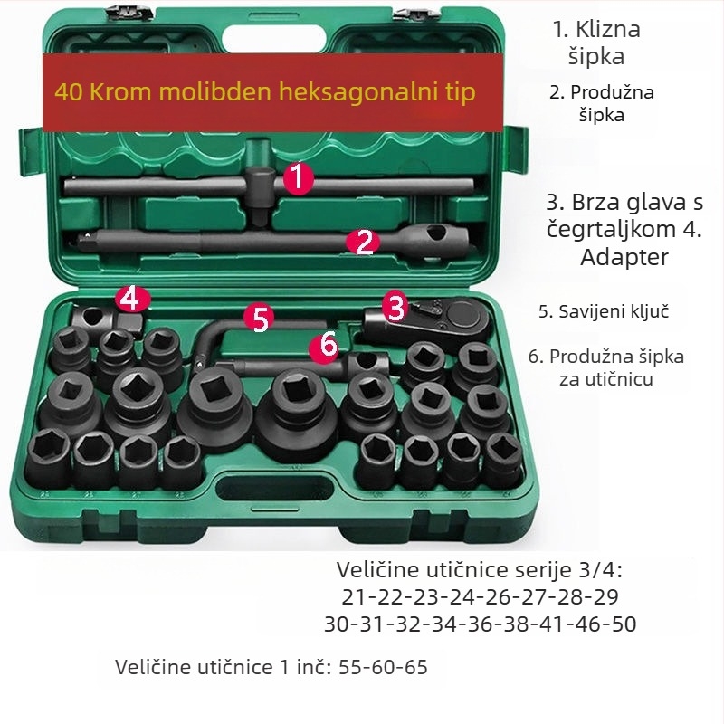 3/4 težak pneumatski set utičnih navoja, 26 komada, 1/2 in i 1 in pogon, set za popravak automobila