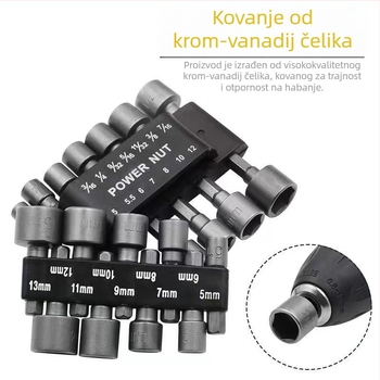 14-dijelni nemmagnetni set šestougaonih utora za pneumatski ključ, metričke i inčne veličine